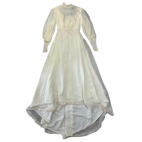 OFF WHITE Abito da sposa maxi vittoriano anni 70 vintage prateria
