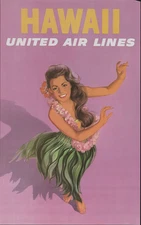 Hawaii Vintage United Airlines 1960 Travel Advertisement Art Poster