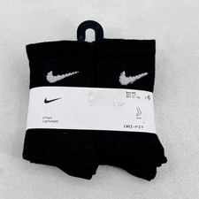 Nike Boys XXS Crew Socks 6 Pack Lightweight Black Dri-Fit Shoe Size 7C-10C New