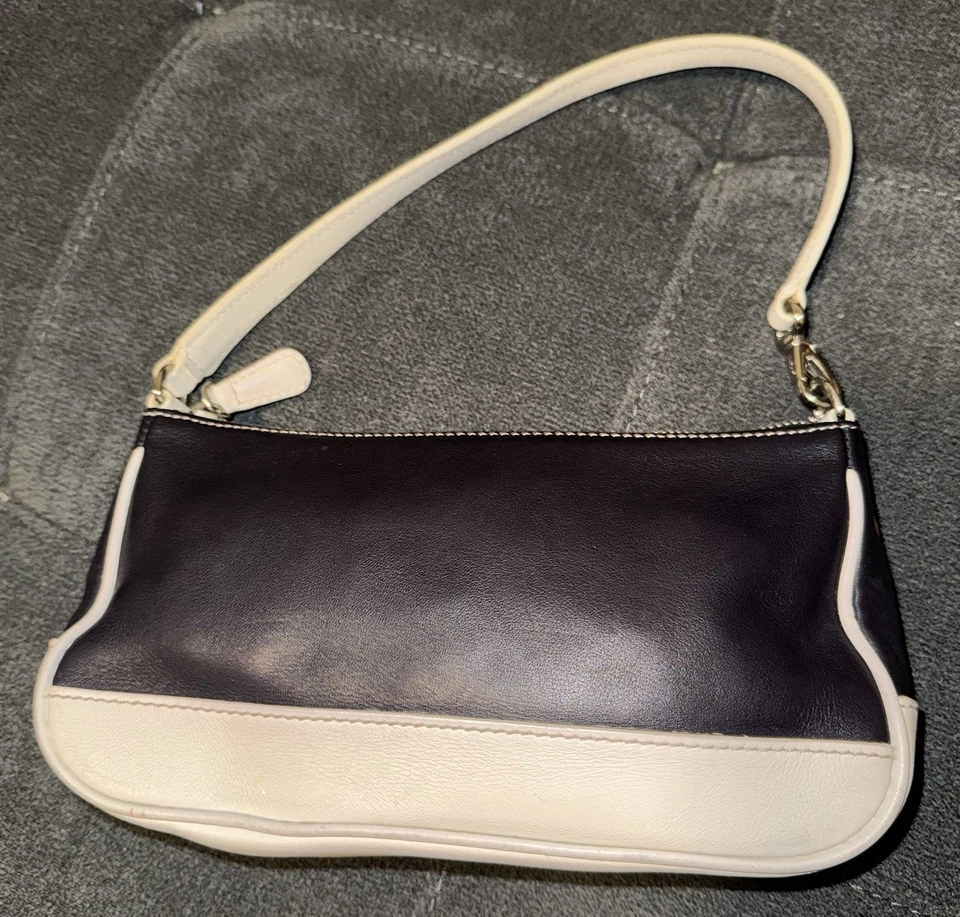 Bolso de Hombro Coach Baguette de Cuero J1S-7785 Blanco y Negro Dos Tonos Y2K De Colección Foto 2 de 4