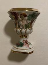 Antique Capodimonte Italy Vase Urn Cherubs Putti Gold Hand Painted Porcelain