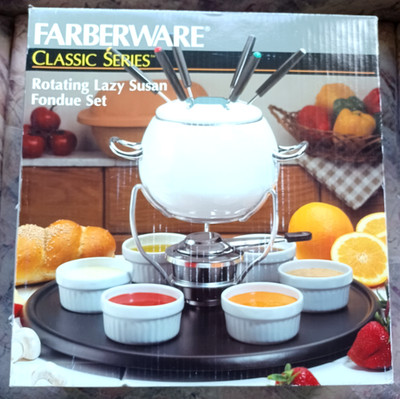NEW Farberware Classic Series White Enamel, Rotating Lazy Susan Fondue Set