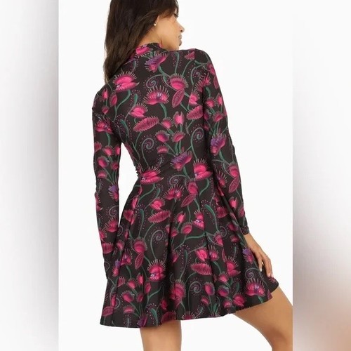 BlackMilk I Eat Flies Mock Neck Long Sleeve Dress Size XL Venus Fly Trap Skater - Picture 11 of 11