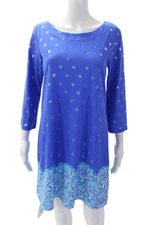 Lilly Pulitzer Womens Metallic Cotton Abstract Long Sleeve Dress Blue Size M