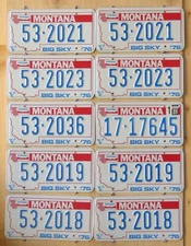 GROUP OF 10 MONTANA BICENTENNIAL license plates