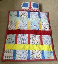 Child's Hand Made Quilted Bed Spread & Pillow Nautical Theme.116x102 cms