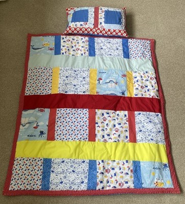 Handgefertigte gesteppte Kinder Tagesdecke & Kissen Maritimes Motiv.116x102 cm