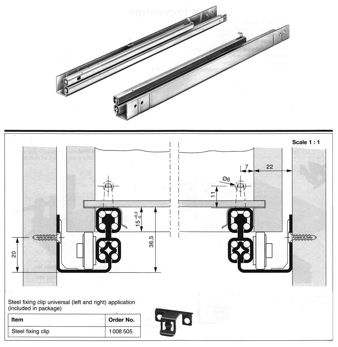 HETTICH 'QUADRO 60/420' DRAWER SLIDES, 420mm DRAWER LENGTH, FULL-EXTENSION