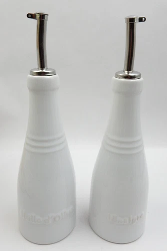 LE CREUSET WHITE OIL AND VINEGAR WHITE STONEWARE 8 OUNCE CRUET SET