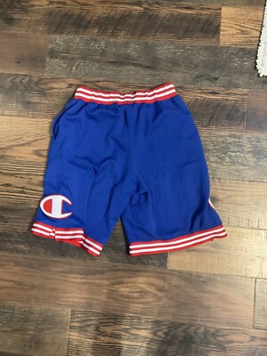 Vintage Champion Mens Embroidered Blue Nylon Athletic Shorts Size