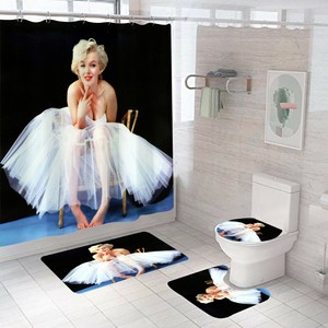 Pretty-Bathroom-Rug-Set-Shower-Curtain-Thick-Non-Slip-Toilet-Lid-Cover-Bath-Mat