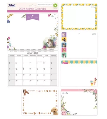 TALLON 2026 Memo Wall Spiral Calendar Monthly Family Organizer Planner & Wipe Clean Pen