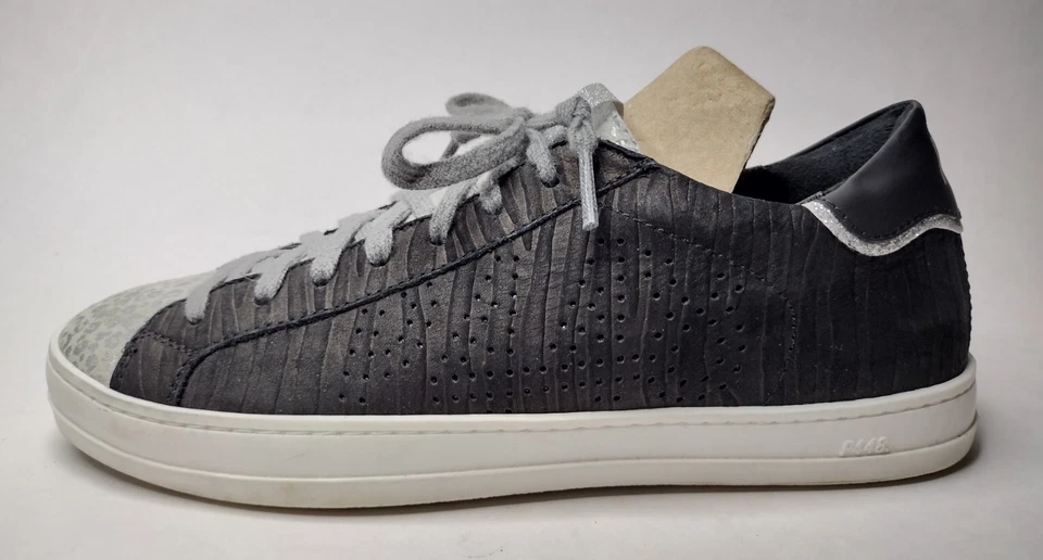 P448 John состаренная зебра черная замша металлический серый на шнуровке низкий верх ЕС 37 США 7 - Изображение 4 из 4