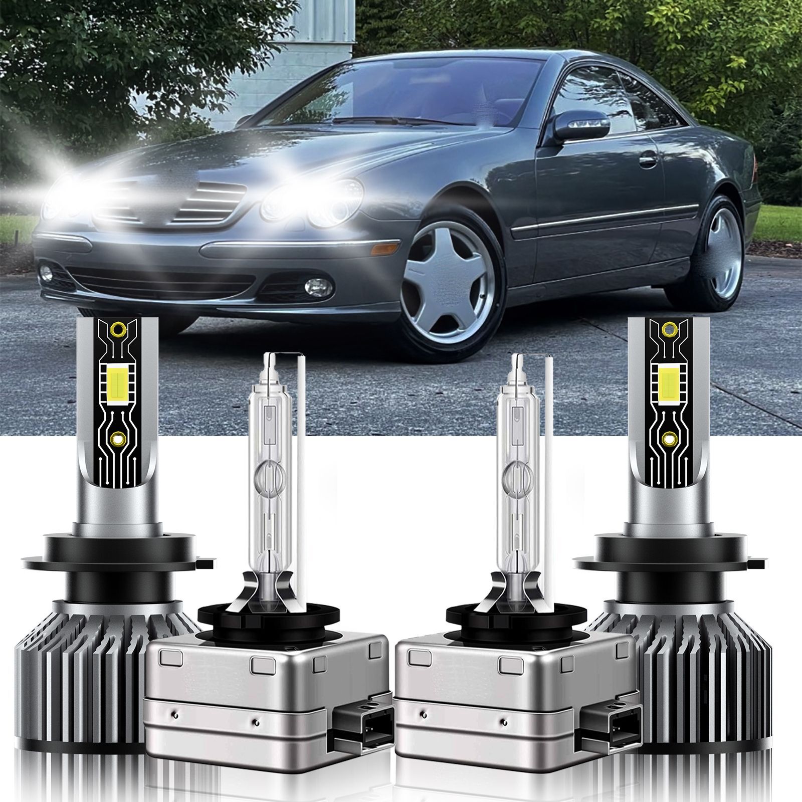 For Mercedes-Benz CL500 2010-2010 H7+D1S LED HID Headlight High Low Beam Bulbs