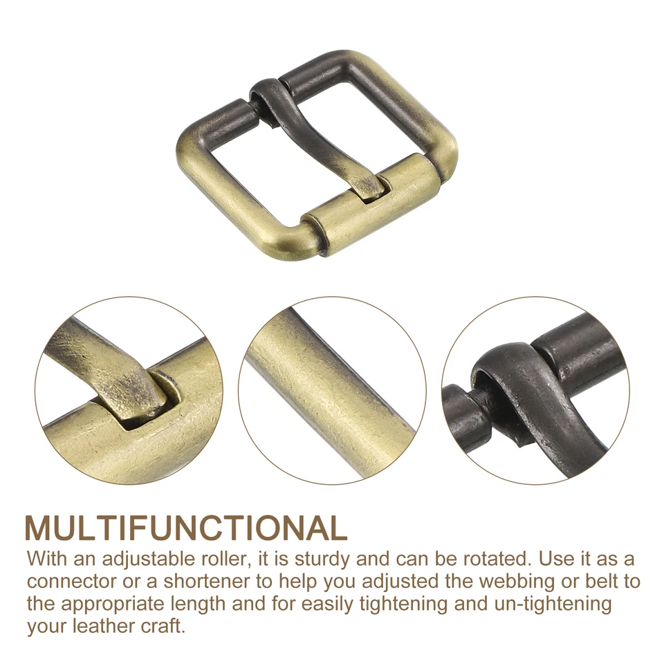 4Pcs Metal Roller Buckles 25mm Slider Movable Bar Strap Adjuster (Bronze Tone) — 第 3/4 张图片
