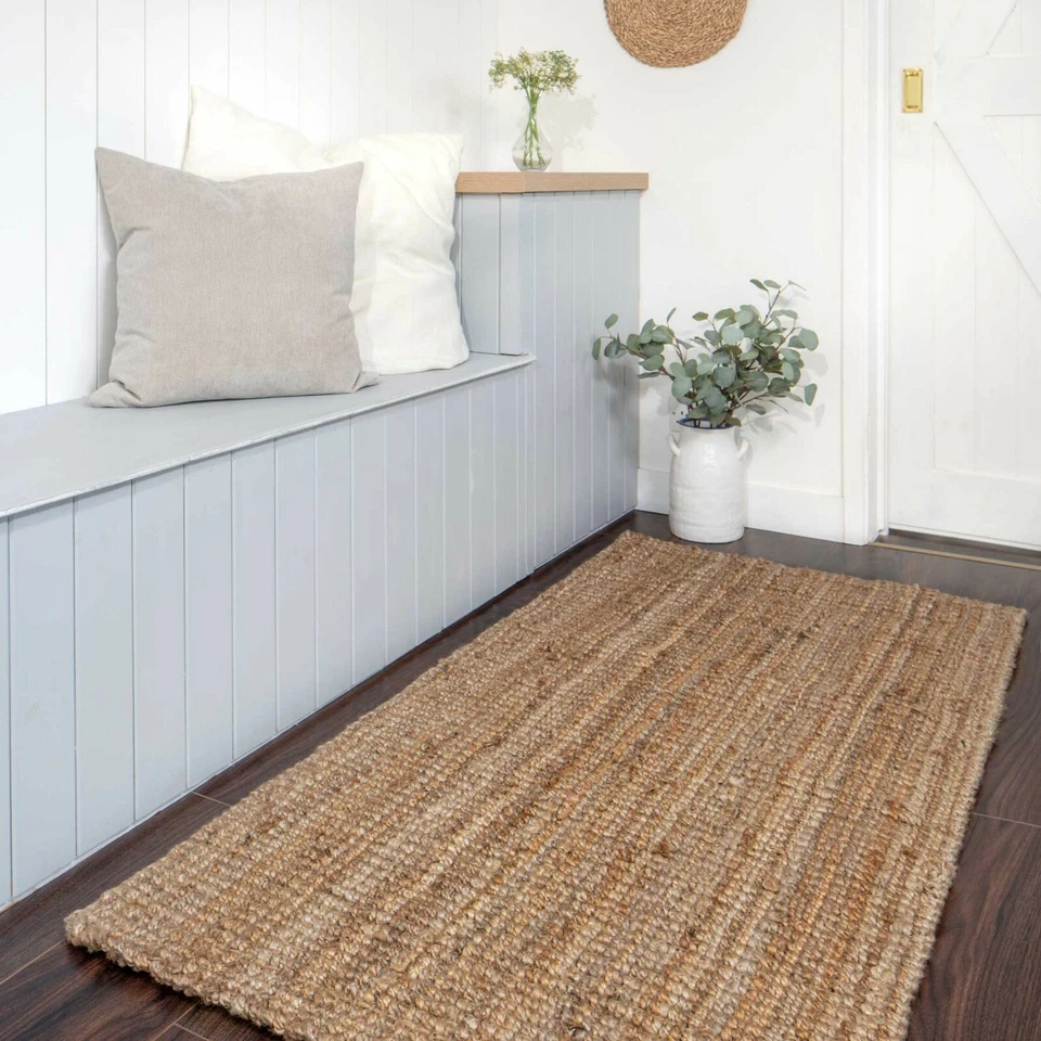 Rug Jute Carpet Rectangle Natural Chunky Boucle Sisal Runner Rustic Braided Look - Image 4 of 4