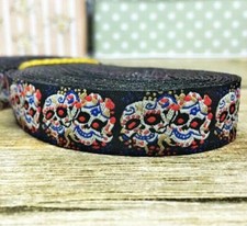 Woven Jacquard Skull Ribbon 10 Yards, 16mm Polyester Craft Trim