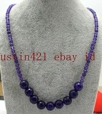 Natural 4mm 10mm Faceted Round Purple Amethyst Gemstone Beads Necklace 18''