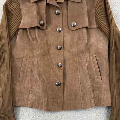 Vintage AMI Jacket Womens Large Brown Suede Leather Snap 90s 