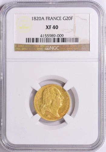 France 1820-A Gold 20 Francs Gad-1028 NGC XF-40