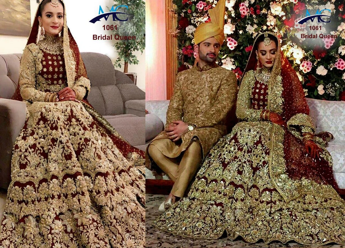 Perle mariage rouge Lehenga Choli ethnique indienne marron mari e Lengha Chunri
