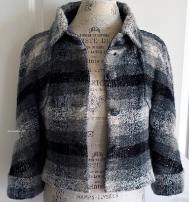 $5750 CHANEL 18B GREY BLACK ECRU CC BUTTONS WOOL FANTASY TWEED