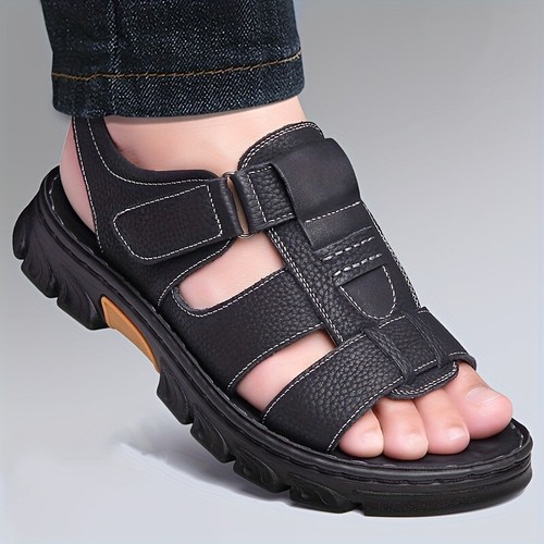Sandalias de playa de verano huecas con punta abierta de cuero para hombre zapatos informales sin cordones talla - Imagen 8 de 16