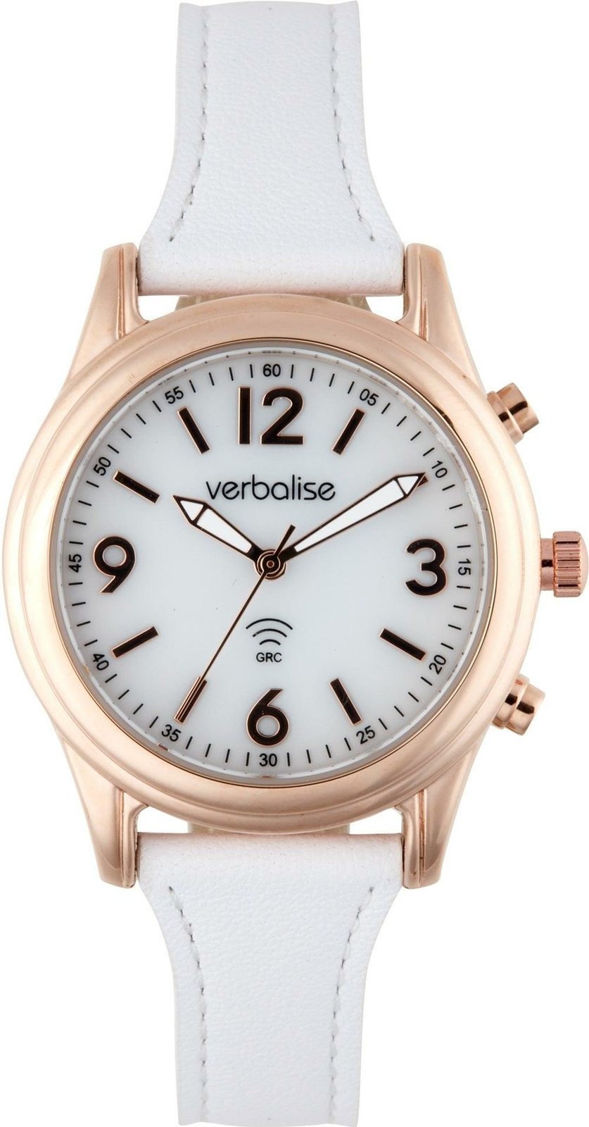 Verbalise Ladies Talking Watch with White Leather Pin and Tuck Strap VLRC-200LW