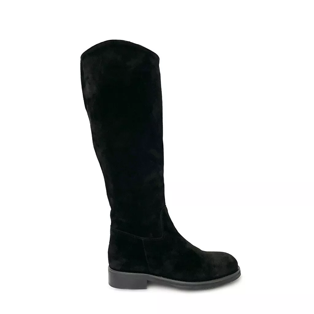 Women Black Suede Boots Genuine Leather Zip High Boots Made in Italy