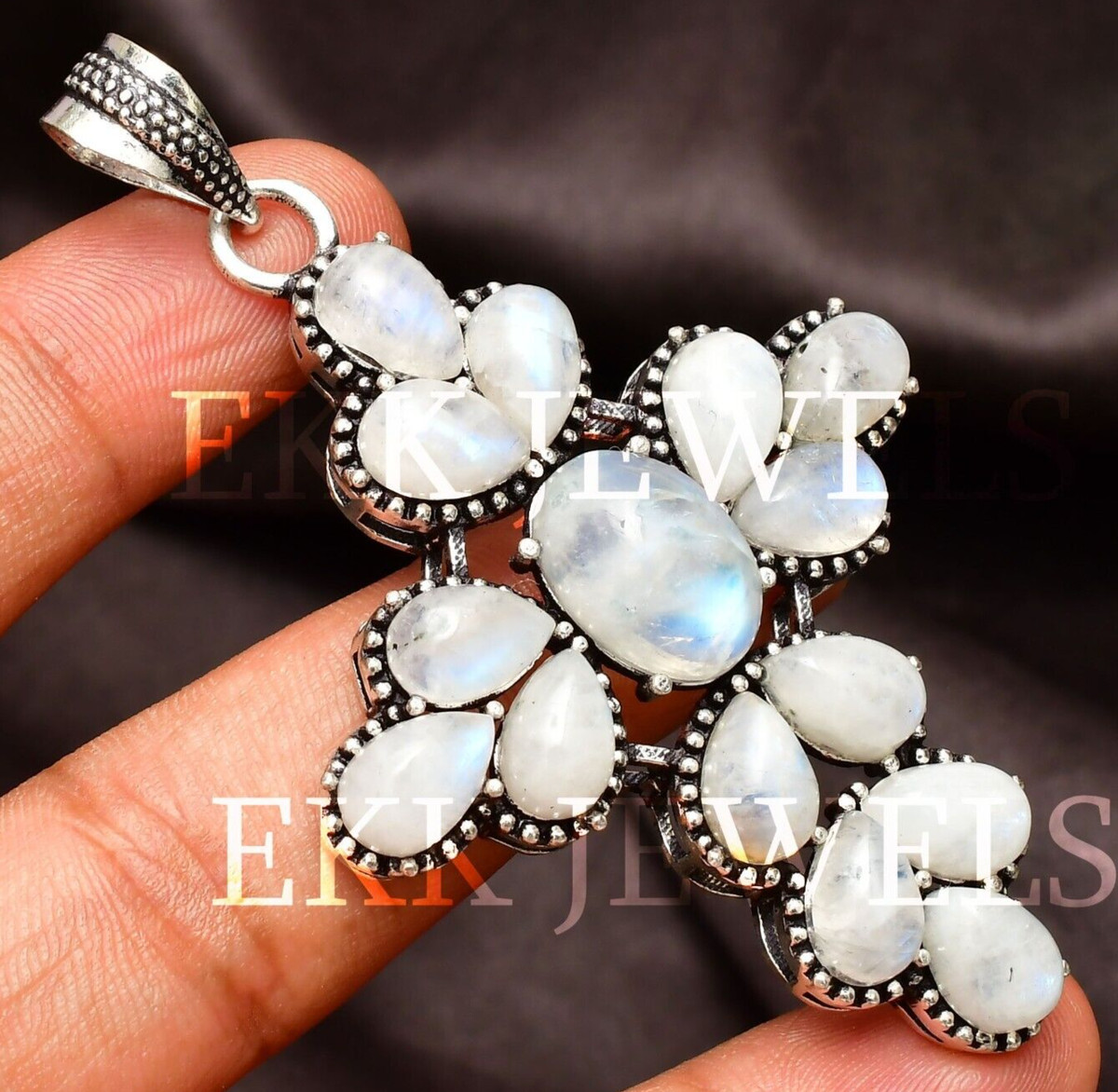 Rainbow Moonstone Pendant Gemstone 925 Sterling Silver Handmade Jewelry 2.80" View 2