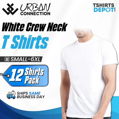 Pack of 12 Shirts | White Crew Round Neck T-Shirt | Urban Connection | Small-6XL