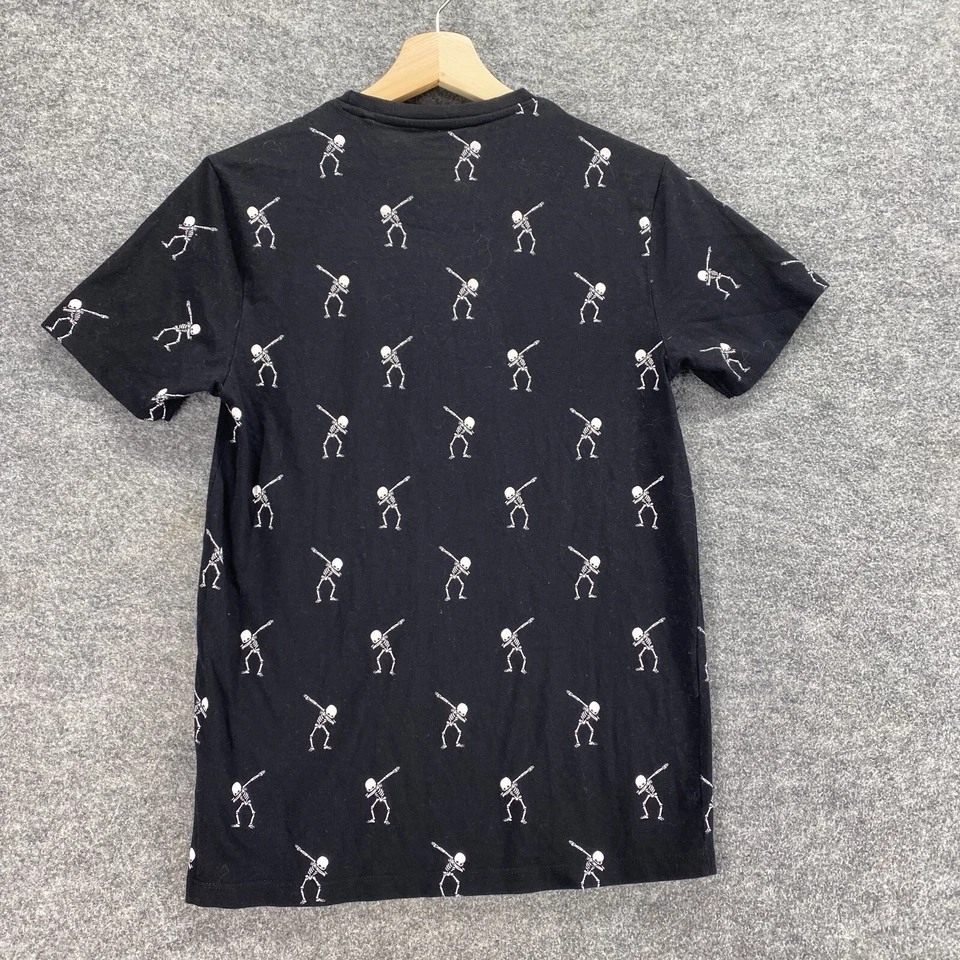 Denim & Flower T-Shirt Boys 13/14 Black Skeleton Print Crew Neck Short Sleeve - Image 2 of 4