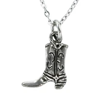 COWBOY BOOT Necklace on Chain Pewter Cowgirl Western Horse Ride 3D Equestrian