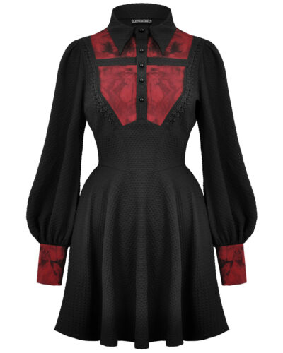 Dark In Love Womens Gothic Lolita Bleeding Cross Mini Dress - Black & Red - Picture 1 of 12