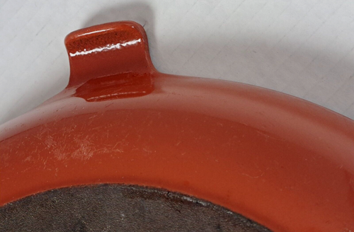 Vintage Le Creuset Enzo Mari Gusseisen 29 gebrannt Sienna Bratpfanne Pfanne Holzgriff - Bild 4 von 22