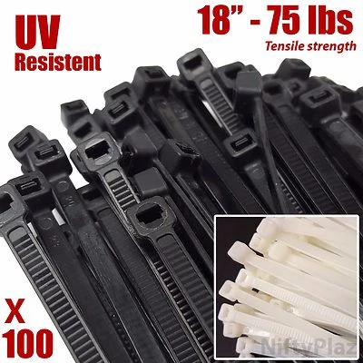 NiftyPlaza 18 Inch Cable Ties - 100 Nylon Zip Ties 75 lbs UV Weather Resistant