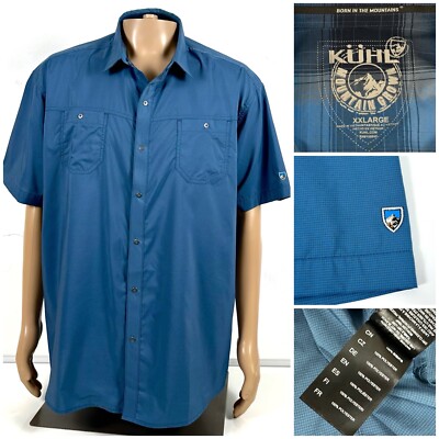 KUHL Men s Blue Optimizer Short Sleeve Button Up Performance Shirt - Size XXL