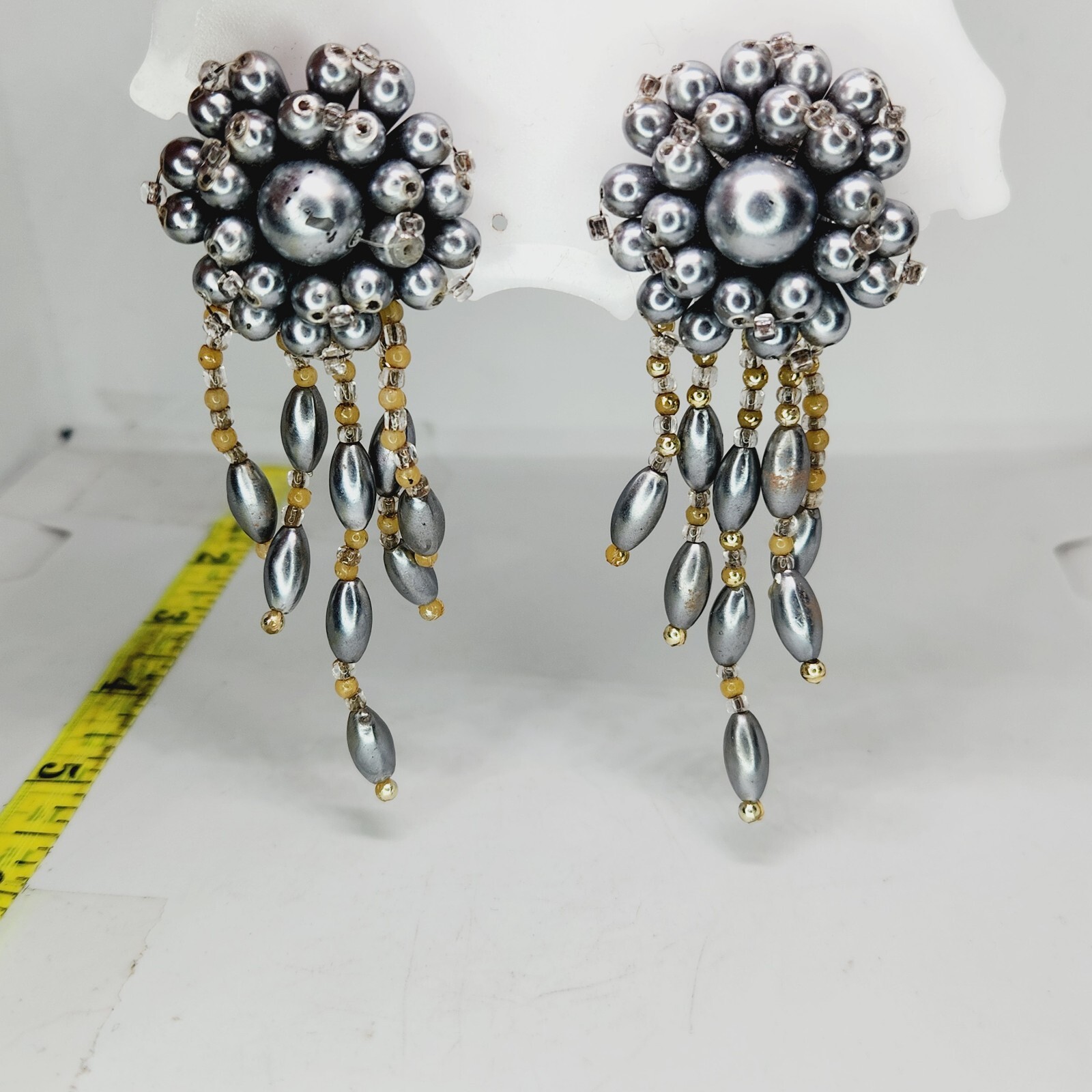 VTG Waterfall Earrings Dangle statement Chunky Be… - image 1
