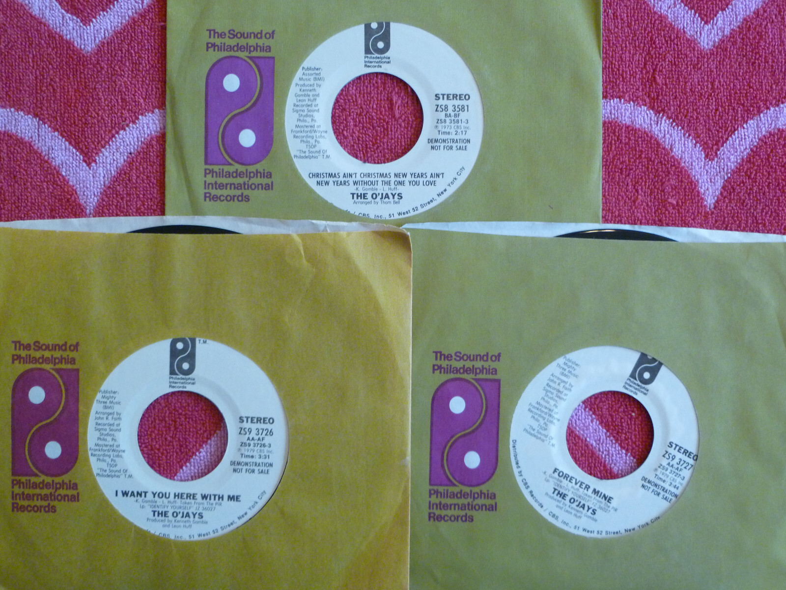 Lot of 3 O'JAYS 45 RPM WHITE LABEL PROMOS Forever Mine/I Want You Here With Me
