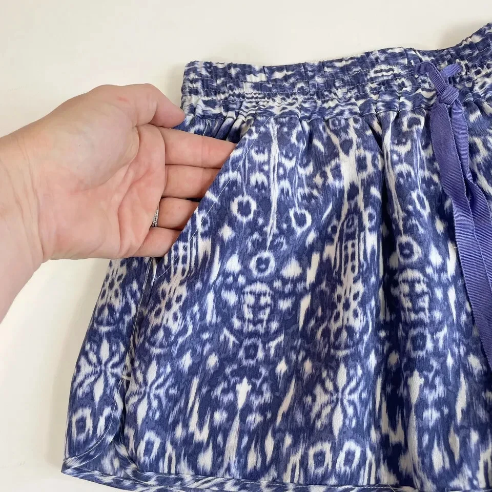 Pantalones Cortos de Salón Joie Layana con Cordón para Mujer XS Azul Ikat Seda Corbata Bolsillos Frontales Foto 2 de 4