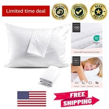 Queen Size 600TC Cotton Pillow Covers with Silent Zipper - Elegant White, 2 Pack