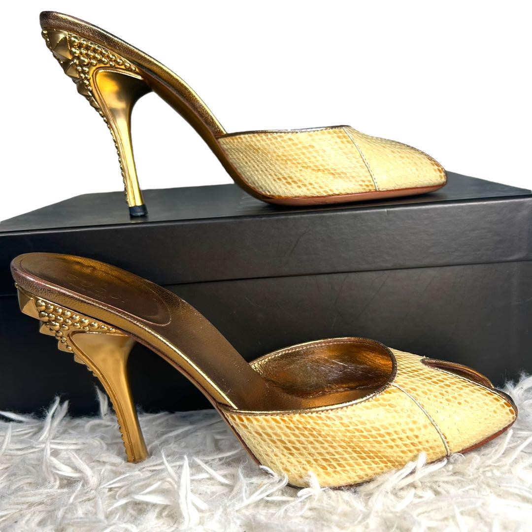 Gucci Python Pattern Gold Pumps Stiletto Heels US… - image 12