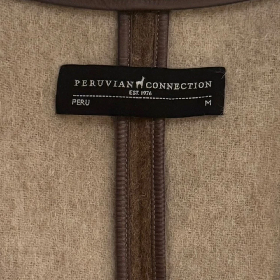 Peruvian Connection Medium Hooded Alpaca Wool Leather Wrap Belted Coat Luxury - Image 4 of 4