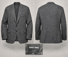 Giorgio Armani Black Label Mens 52R Wool Soft Blazer Sport Coat Plaid Check Gray