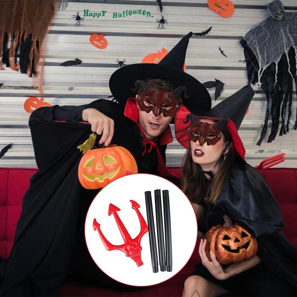 LUFEIS Devil Costume, Carnaval Demon Mask with 105cm Trident, Half...  - Image 4 of 4