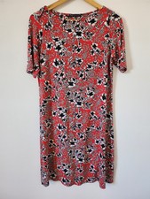 Marks And Spencer Red Floral Knee Length T-shirt Dress - Ladies Size 12 - Casual