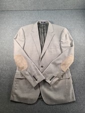 Stafford Sport Coat Blazer Jacket Mens 44L Classic Fit Elbow Patches Brown Plaid