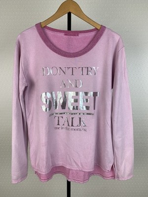 MADE IN ITALY Damen Gr. S-M oversized Pullover Sweater Baumwolle rosa silber 0A1
