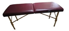 LifeGear Portable Foldable Massage Table Brown Wood Faux Leather Maroon