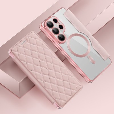 For Samsung Galaxy S26 S25 S24 S23 Magnetic Flip Clear Back Leather Card Case